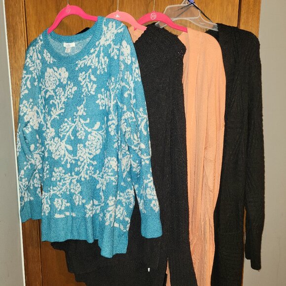 Lot 4 Sweaters Cardigan Duster 1x Black Coral Mint Sparkle croft barrow New Fall - Picture 1 of 16